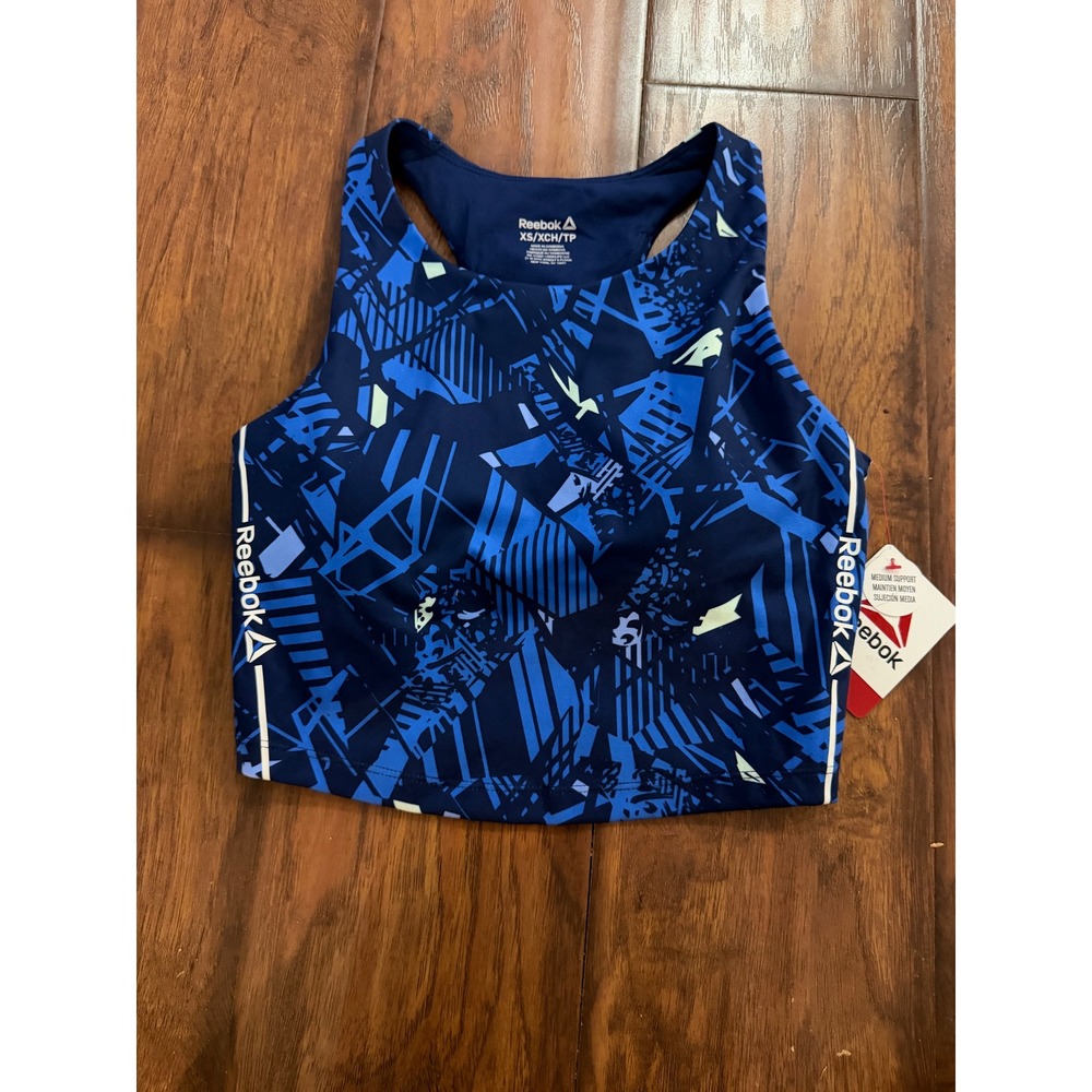 NWT Reebok Play On Crop Tank Bra XS Medieval Blue Medium Support Sports Bra